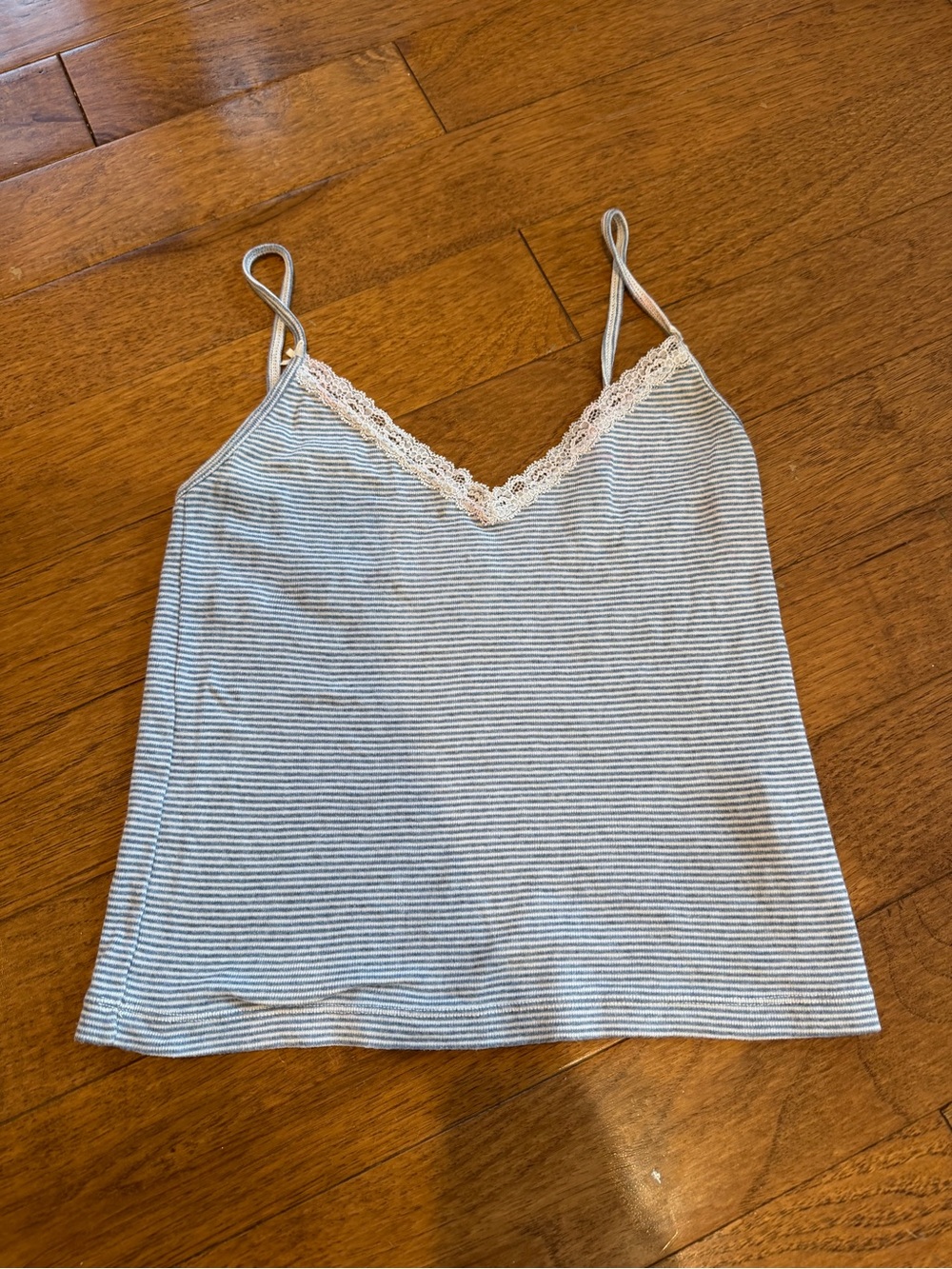 Brandy Melville Blue White Striped Lace Trim Cami Tank Top